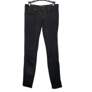 Free People Black Metallic Gold Low Rise Skinny Denim Jeans 27 Glitter Club‎